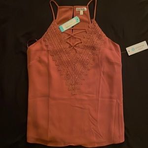 NWT Nine Britton Araminta lace, detailed blouse. Dark pink, large. Never worn.